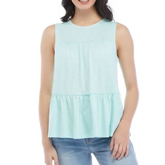 Belle Du Jour Tiered Tank Top Aqua NWT Crew Neck Sleeveless Boho Tier Spring S - Picture 11 of 11